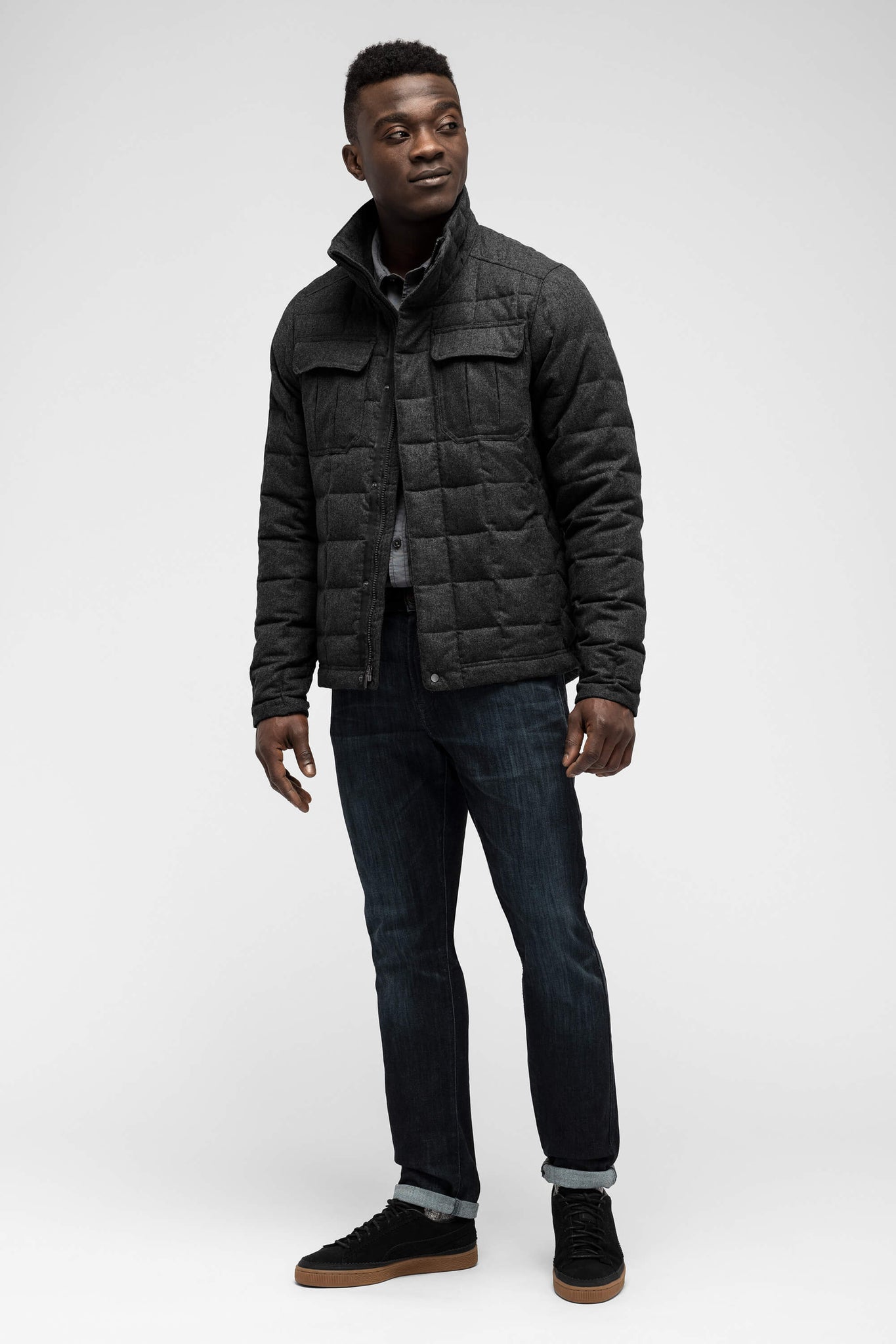 men's utility wool down jacket - caviar heather