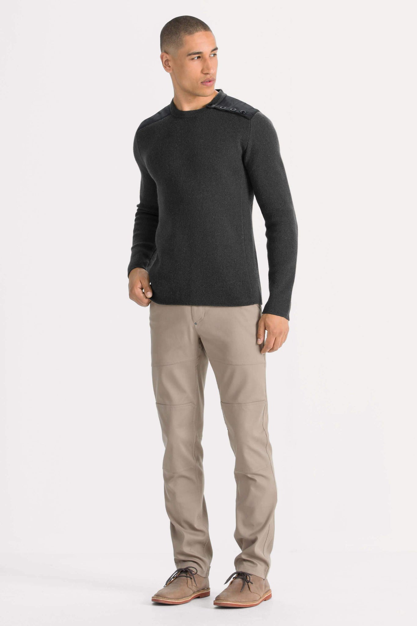 men's recycled wool stealth crew neck sweater - caviar heather