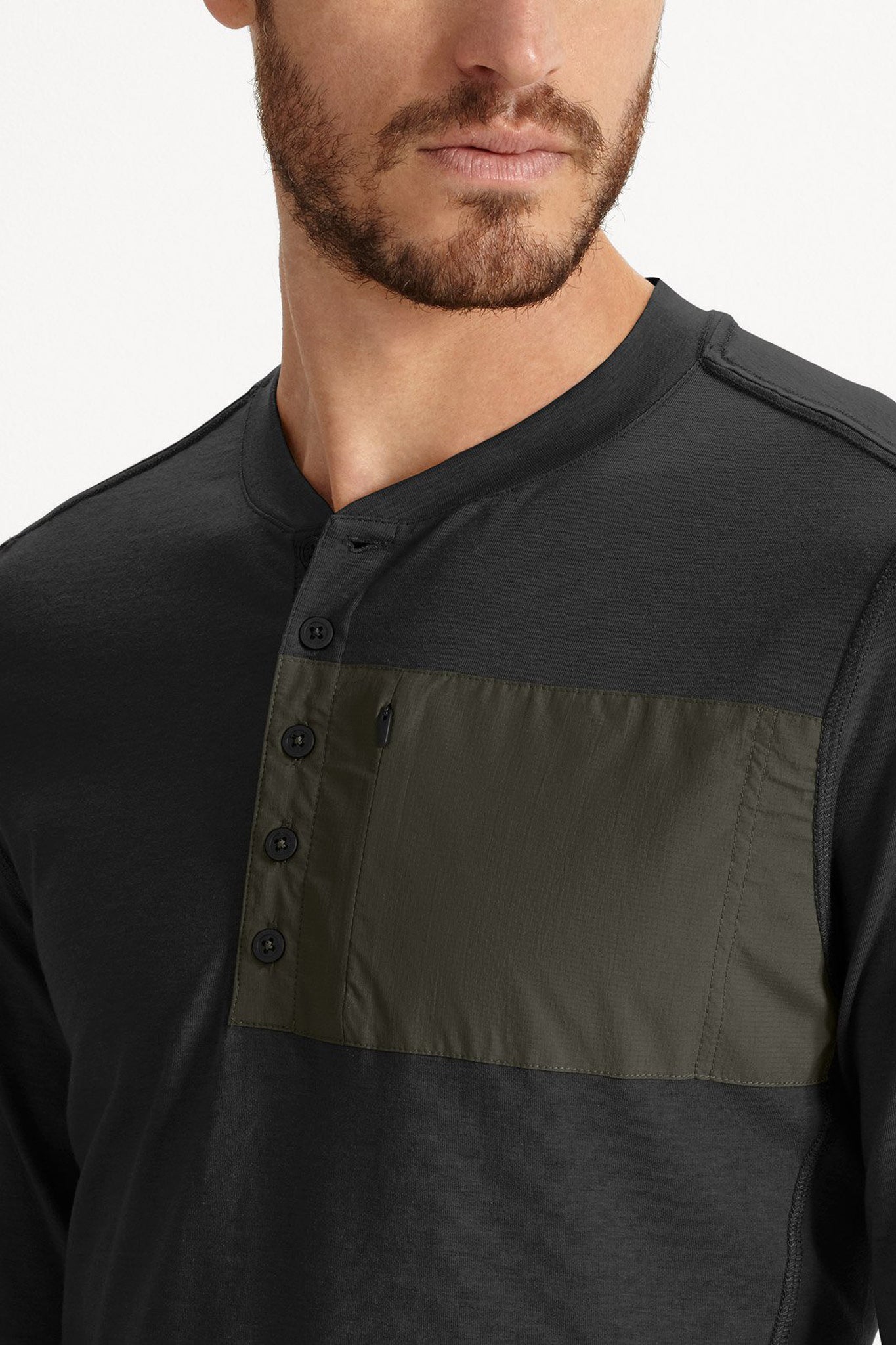 Wander Long Sleeve Henley - Caviar