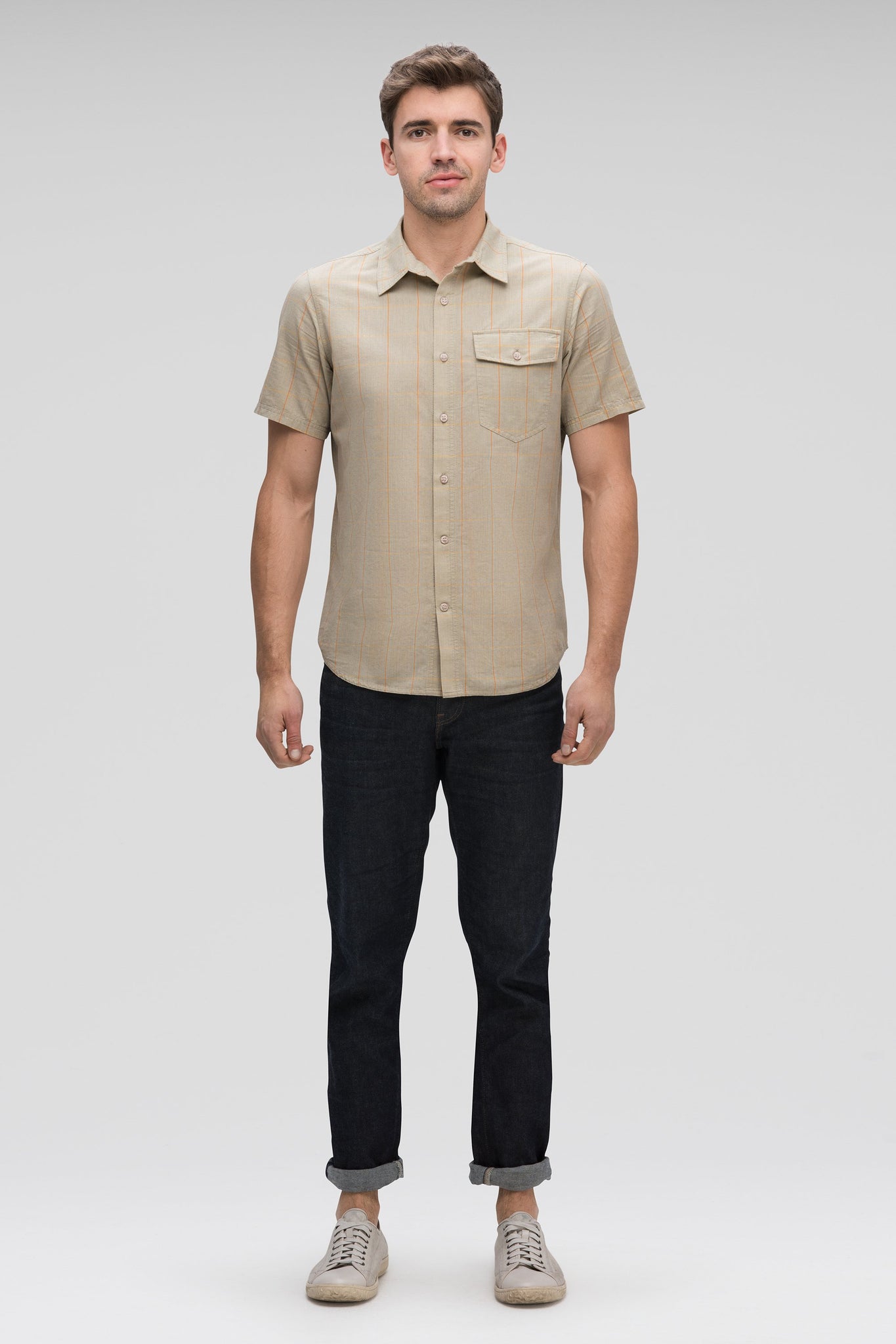 men's bloq short sleeve button up shirt - sol plaid