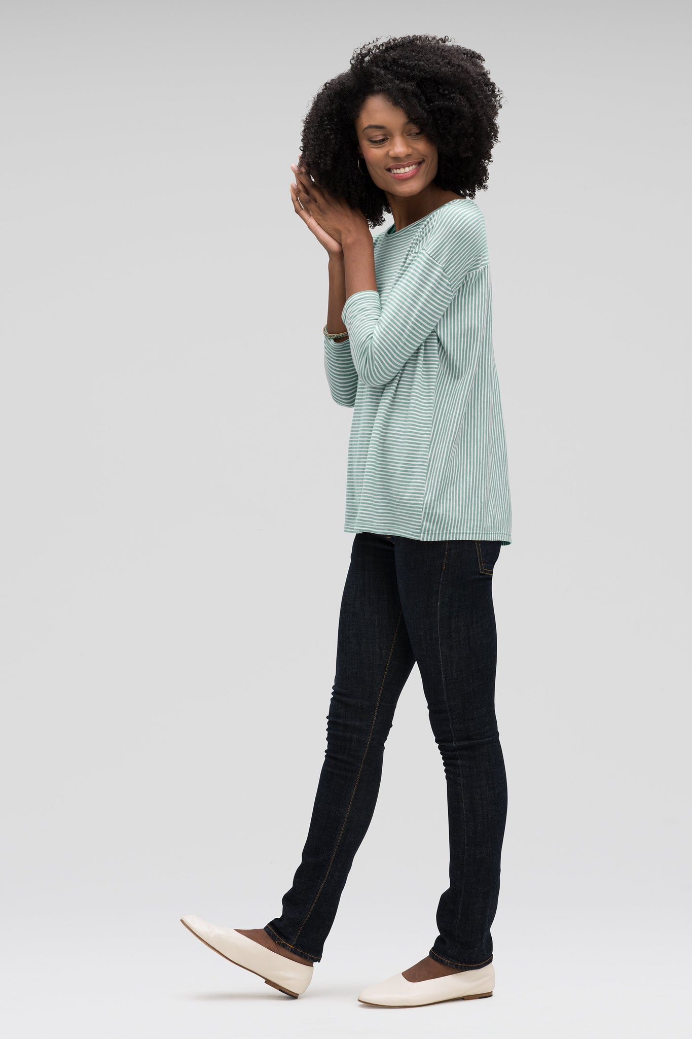 women's basis organic cotton boatneck shirt - mallard stripe