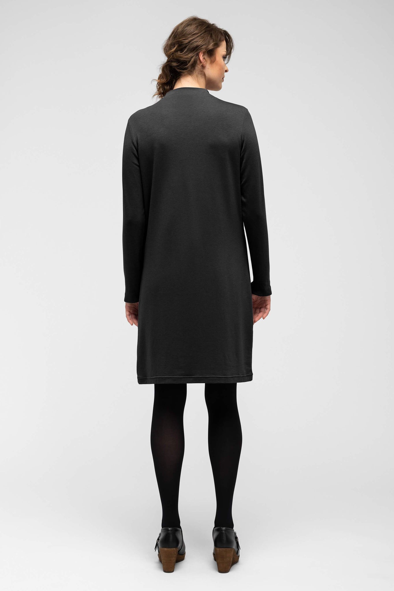 women's long sleeve elementerry dress with mock v neck - caviar