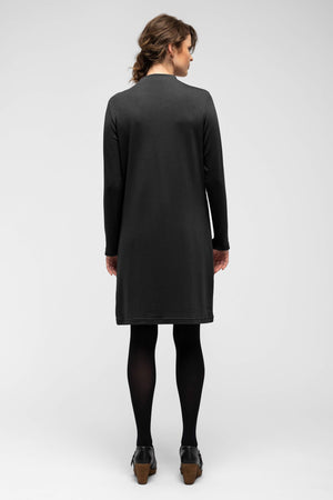 women's long sleeve elementerry dress with mock v neck   caviar