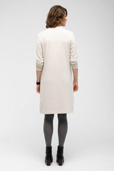women's long sleeve elementerry dress with mock v neck - ivory