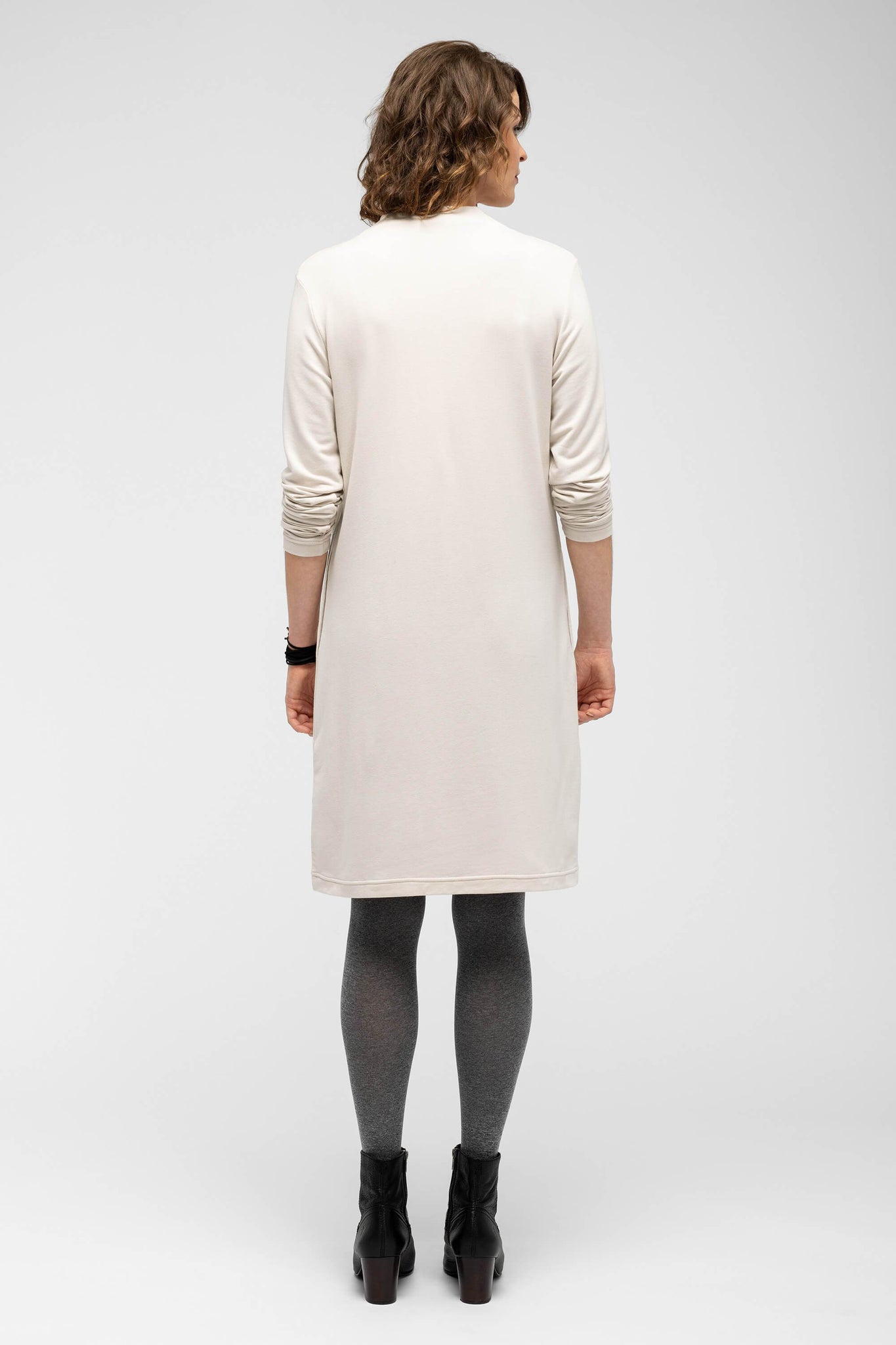women's long sleeve elementerry dress with mock v neck - ivory