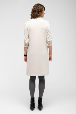 women's long sleeve elementerry dress with mock v neck   ivory