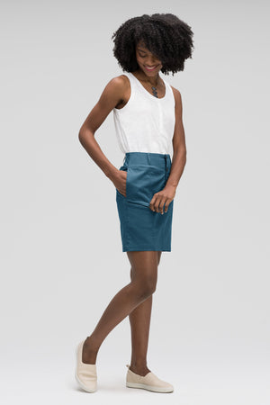 women's stretch motil button front skirt   lagoon heather