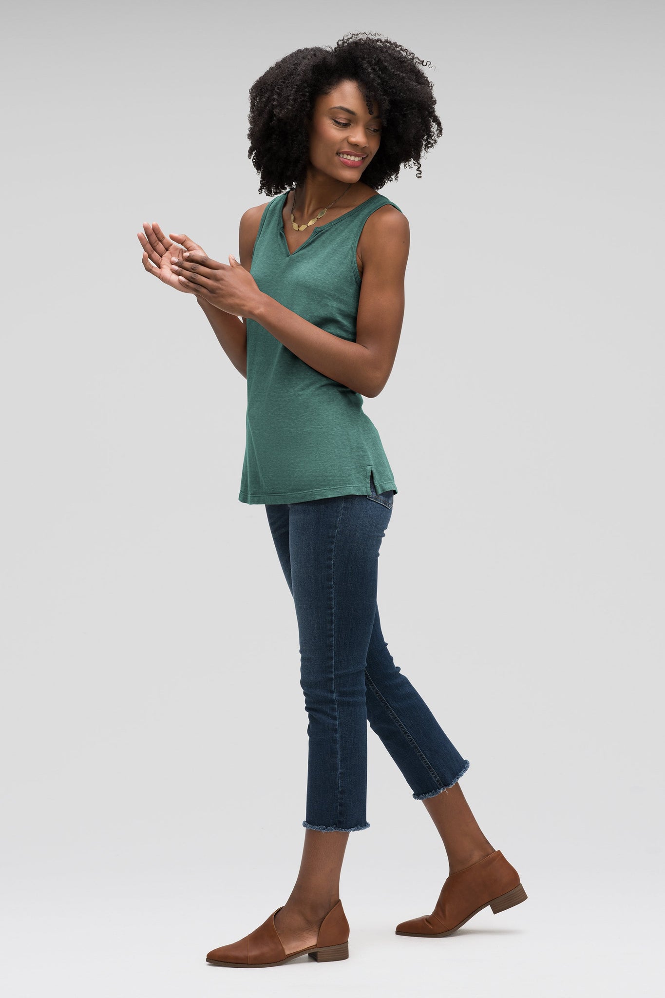 women's kanab notch neck tank top - mallard heather