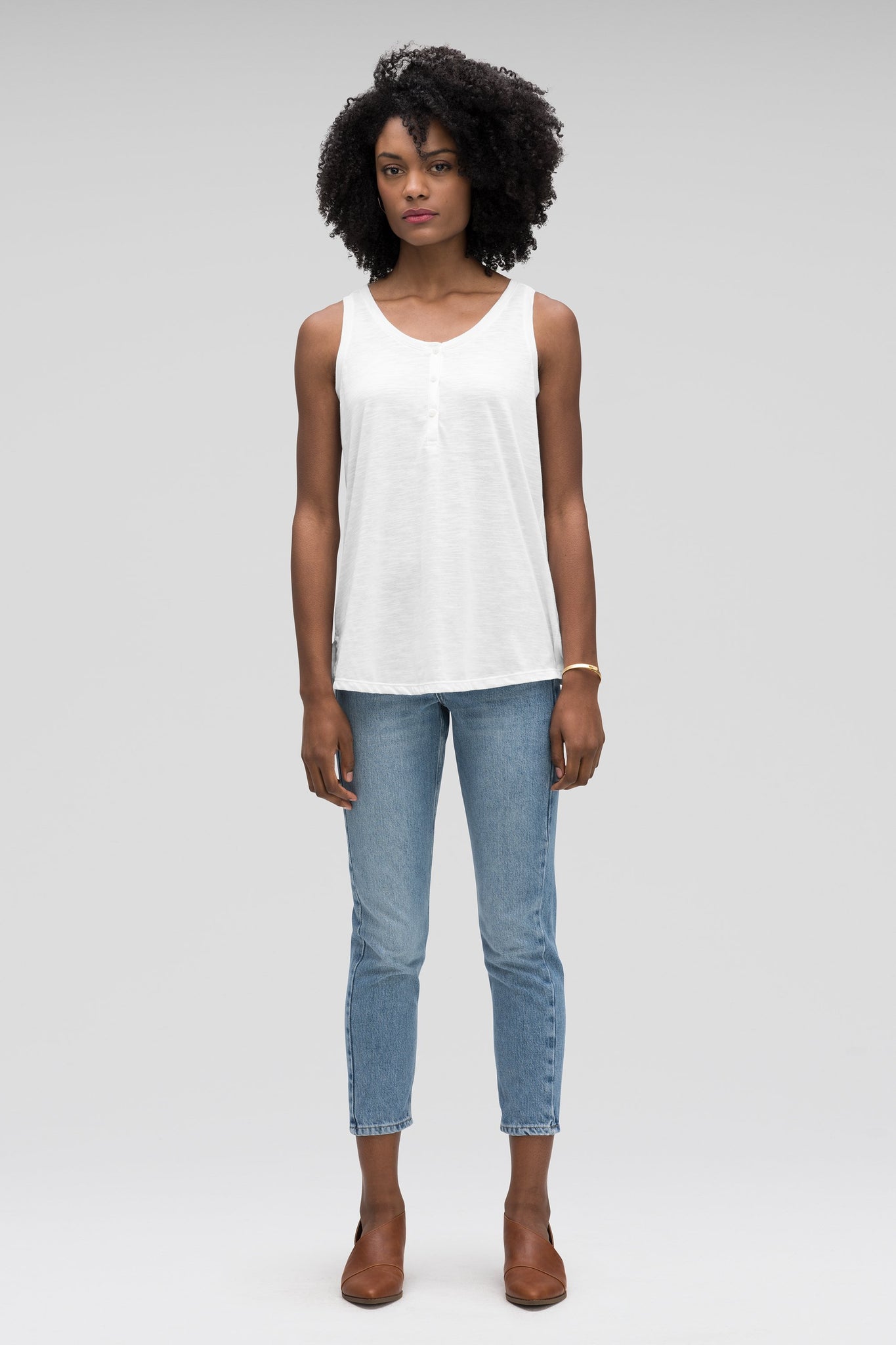 women's strie henley tank top - pure