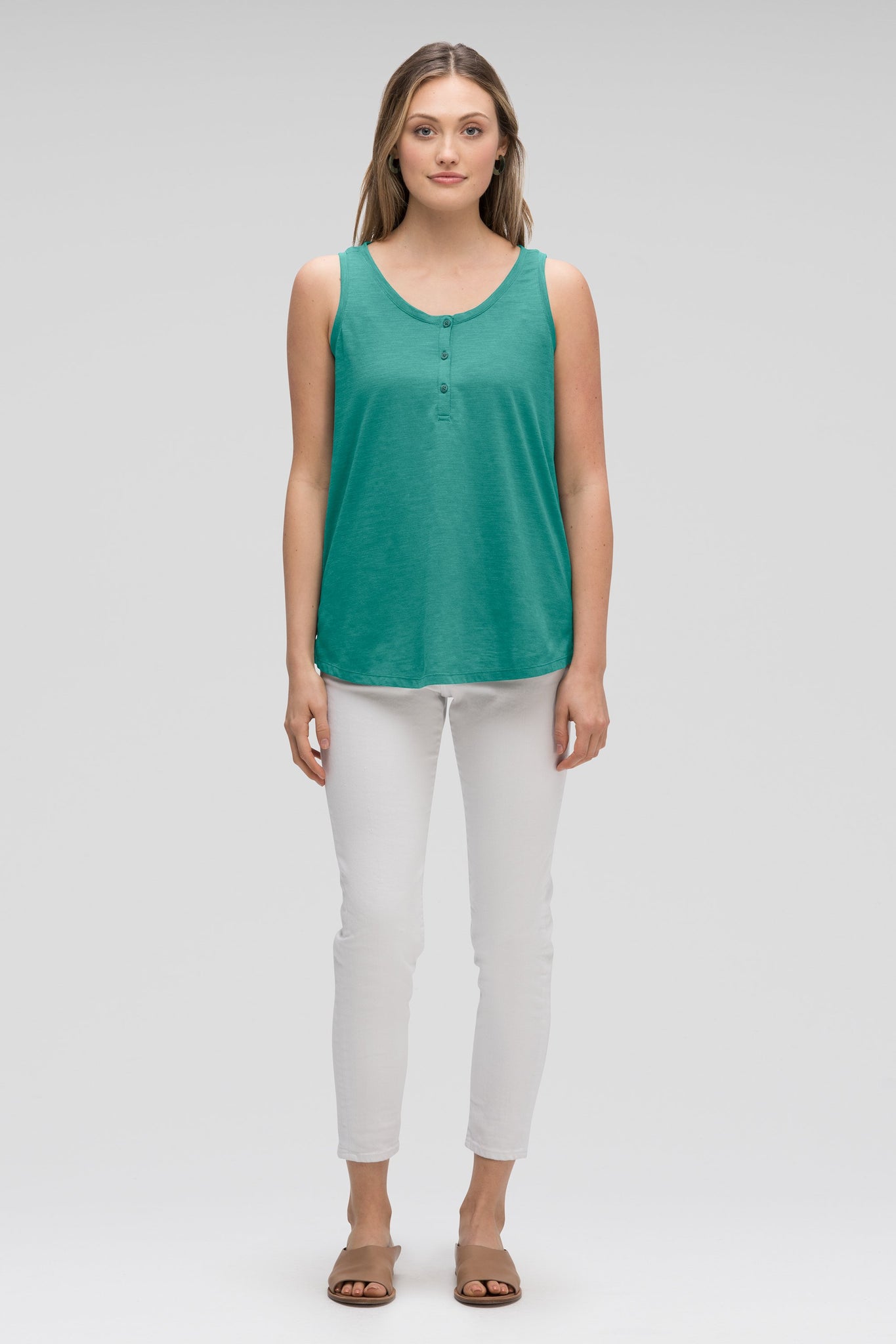 women's strie henley tank top - jade