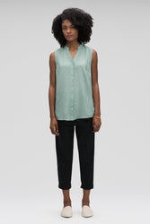 women's sleeveless woven shirt - jade check