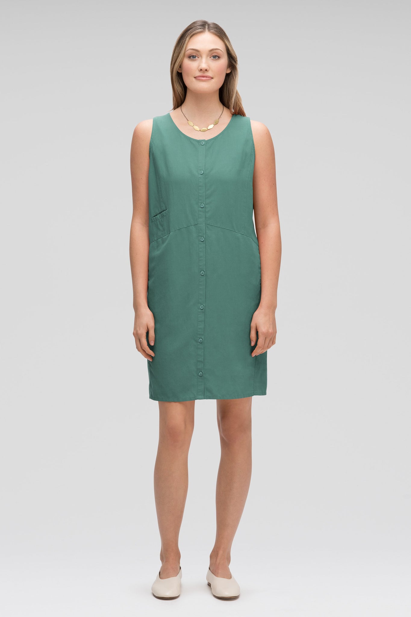 women's flaxible button front tank dress - mallard