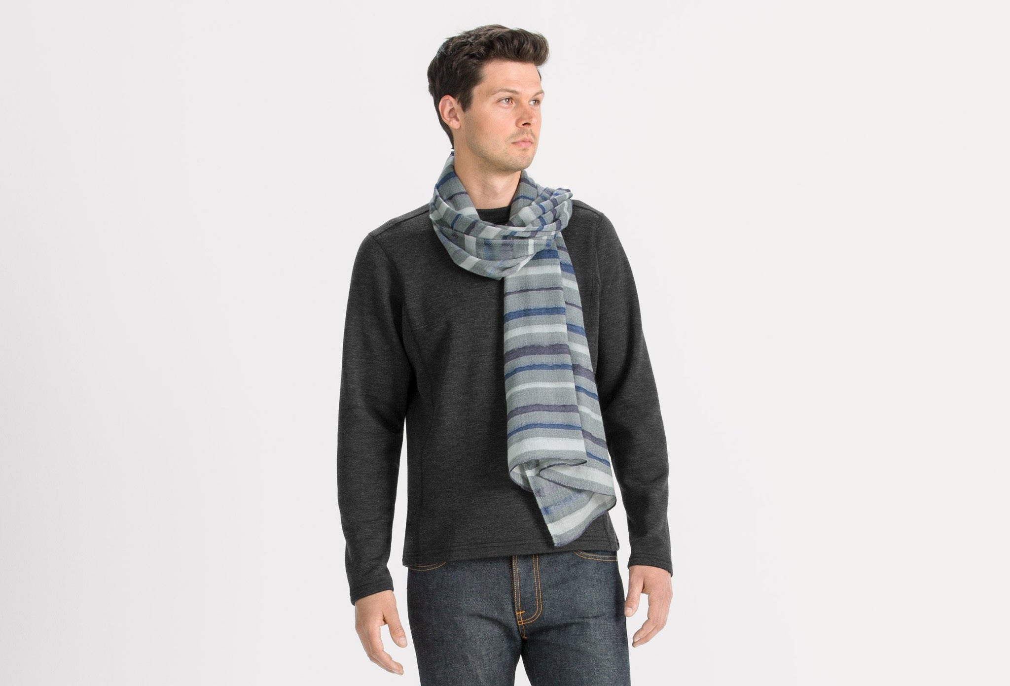 unisex prato woven scarf-indigo stripe