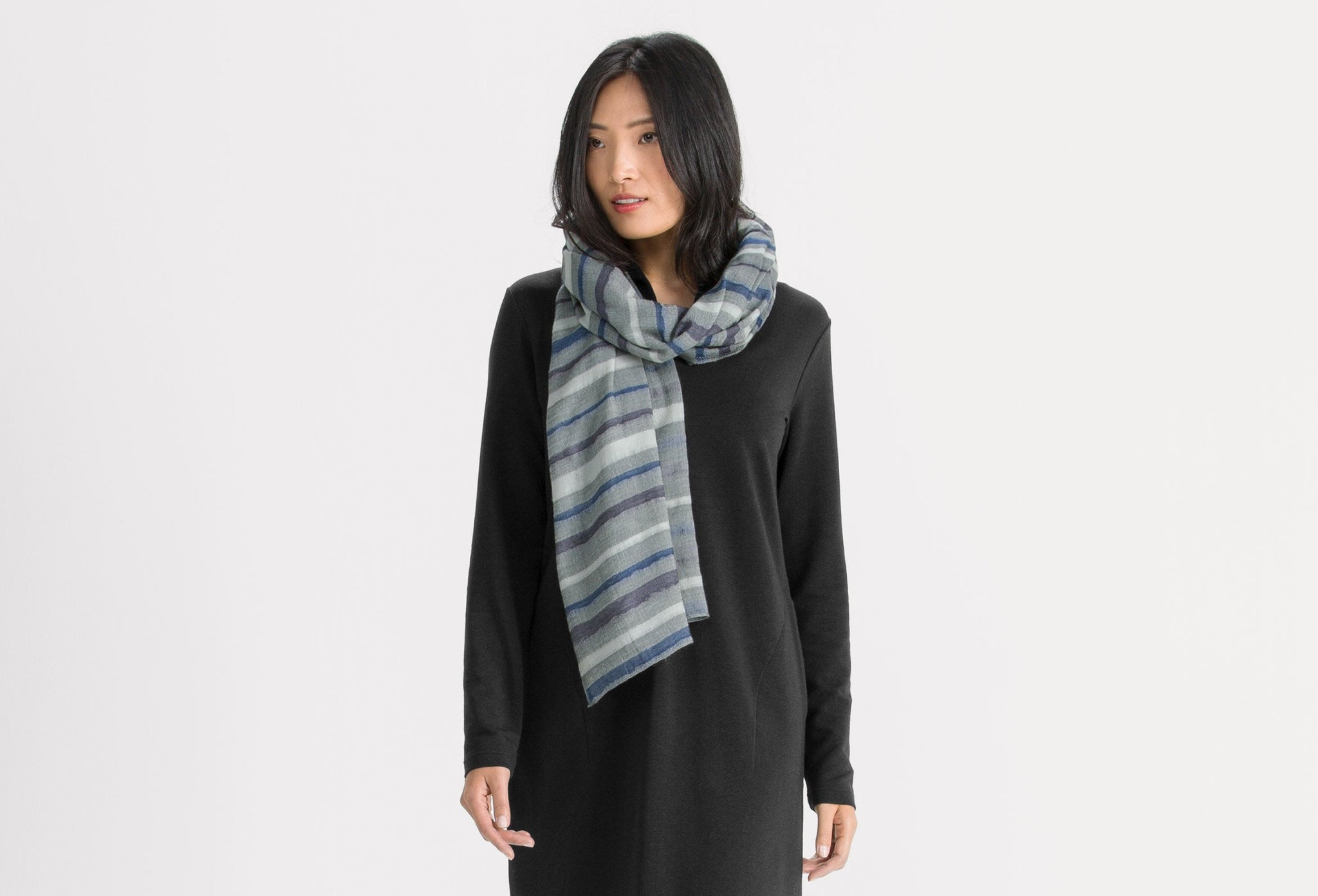 unisex prato woven scarf-indigo stripe
