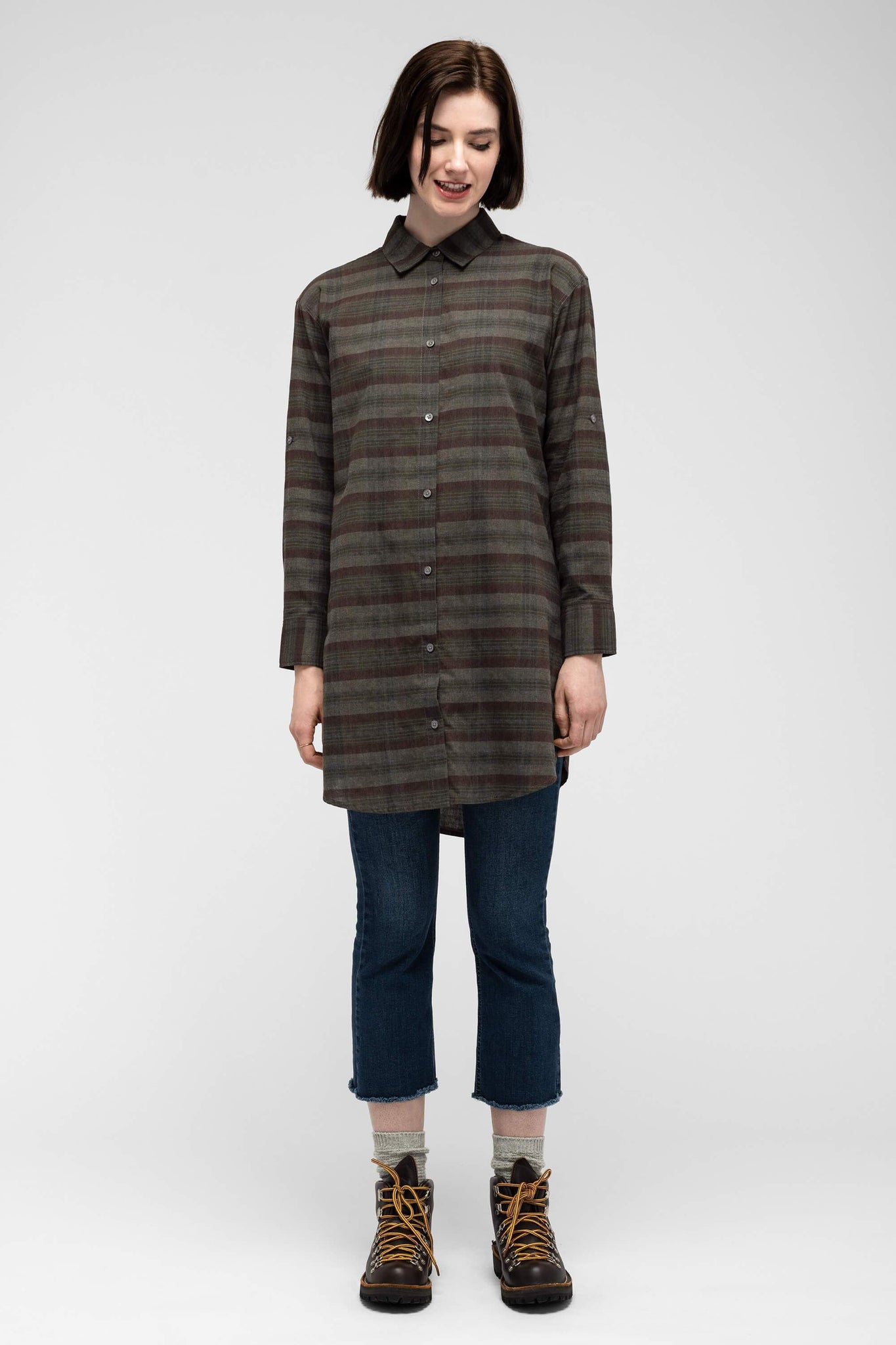 women's fortuit plaid shirt dress - shadow plaid