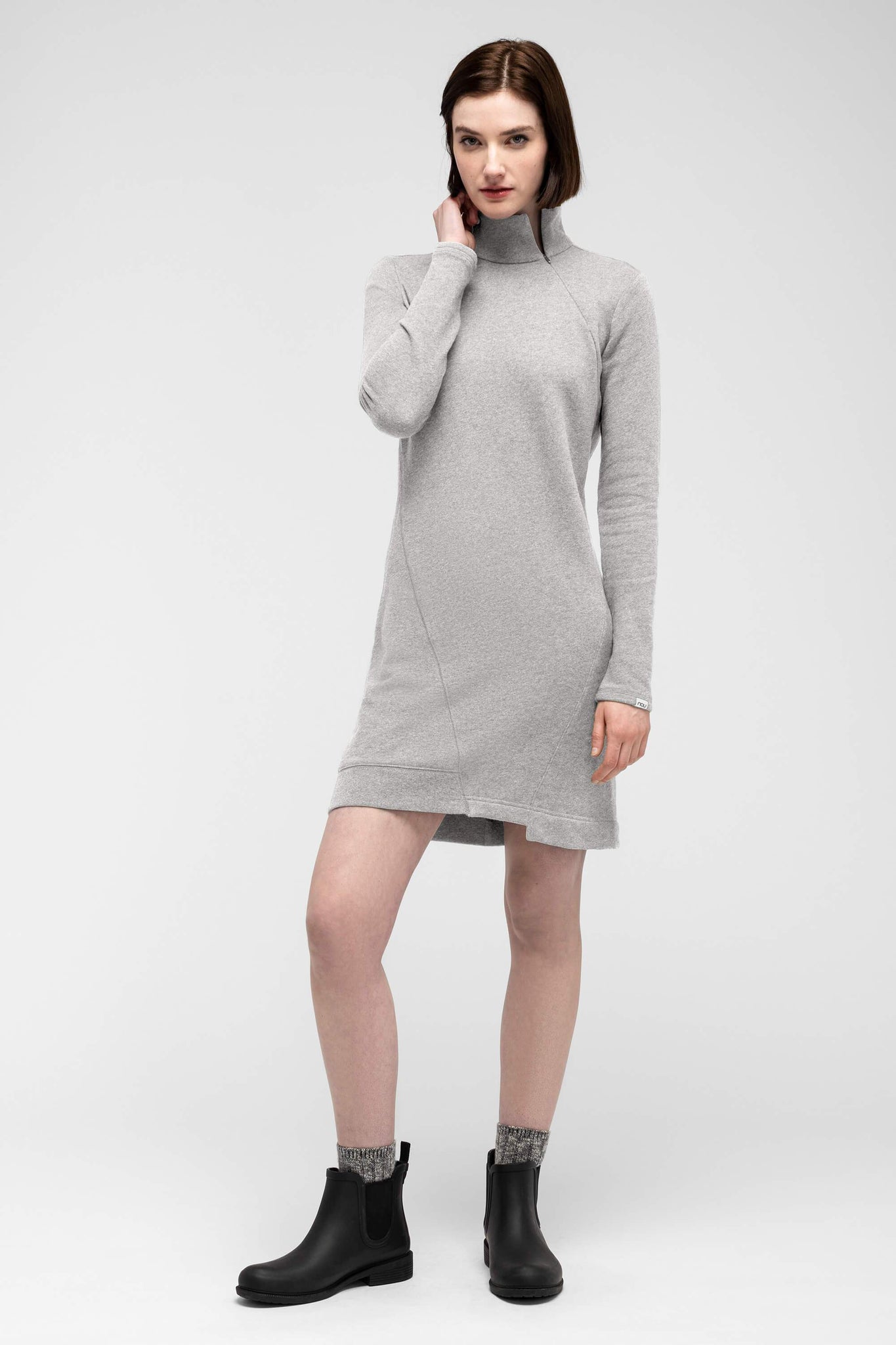 Cozette Zip Neck Dress - Light Grey